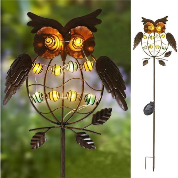 Owl Garden Solar Lights Outdoor, Solar Powered Stake Lights Great Gifts - Metal - Picture 1 of 6